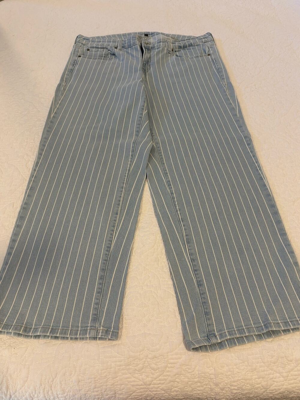 TORRID FEEL THE FIT Pin-Stripped Wide Leg Denim Pants High-Rise Sz 16R Casual
